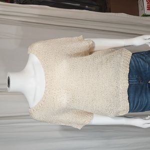 Kenar Seqin Knitted Short Sleeve Sweater Blouse Cream, Silver, Gold Med